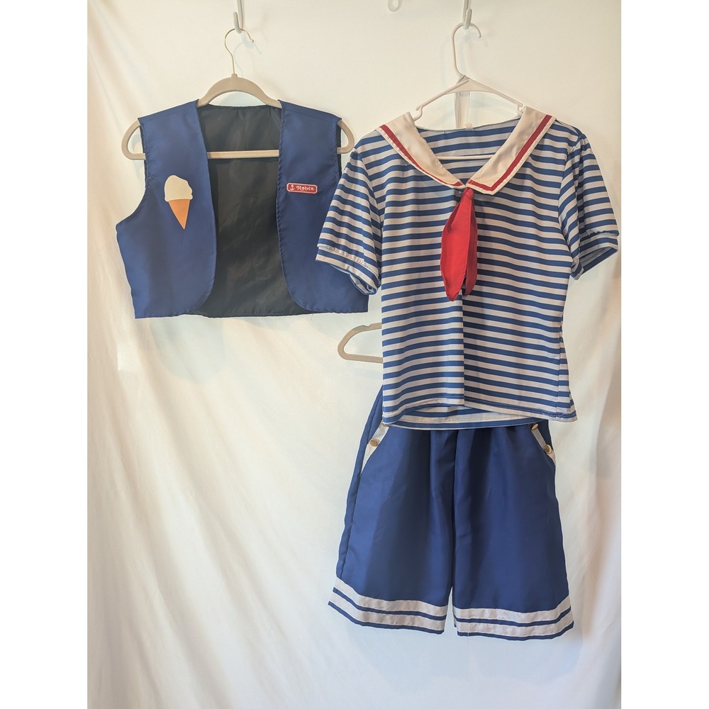 Stranger Things Robin Scoops Ahoy Costume Kids Large 12-14 Vest Shirt Shorts Set